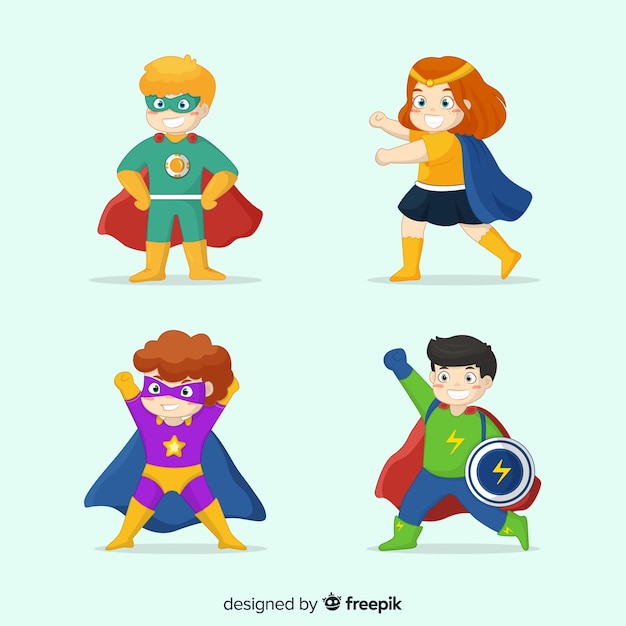 Set of kids dressed as superheroes