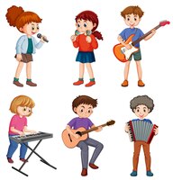 Free vector set of kids playing different musical instrument