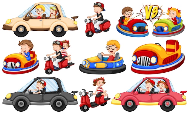 Set of kids riding gokart