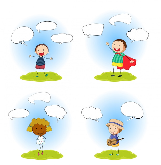 Free vector set of kids with speech bubbles