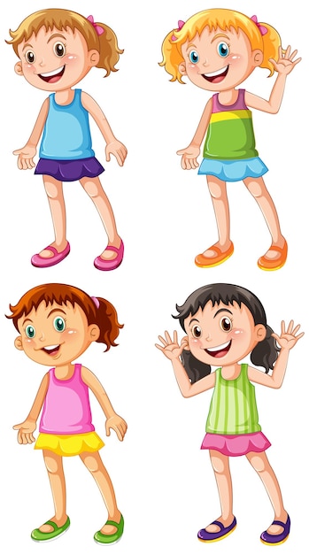 Set of kindergarten girls cartoon