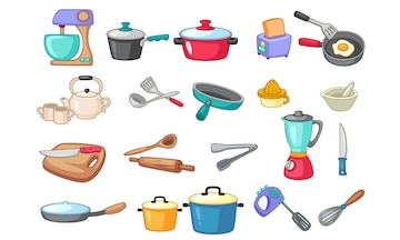 Kitchen objects realistic items for cooking food Vector Image