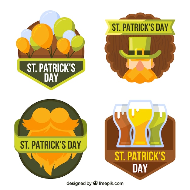 Free vector set of labels of sant patrick's day in flat style