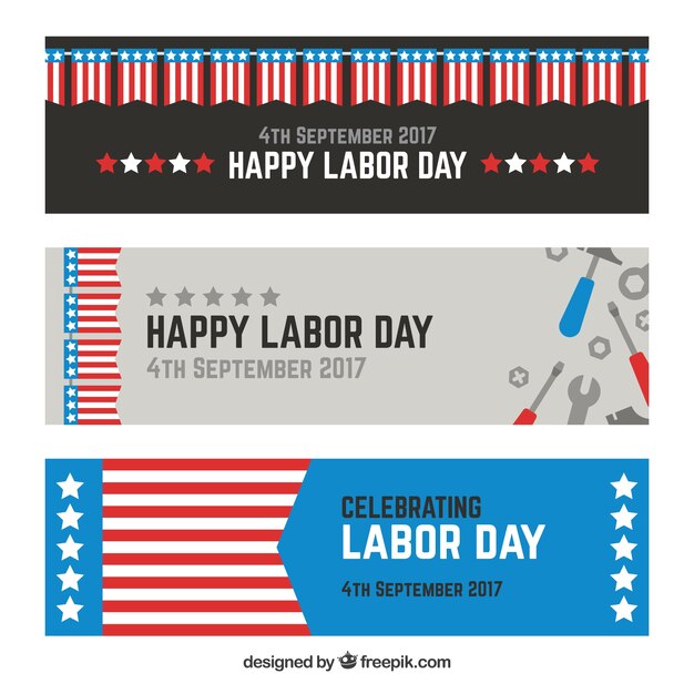 set of labor day banners in usa in vintage style