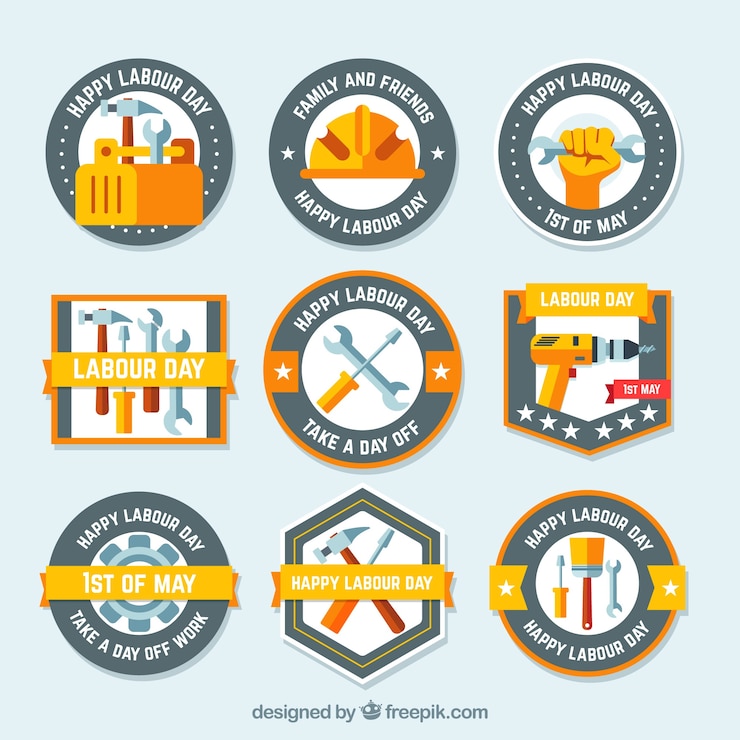 Free Vector set of labour day badges in flat style