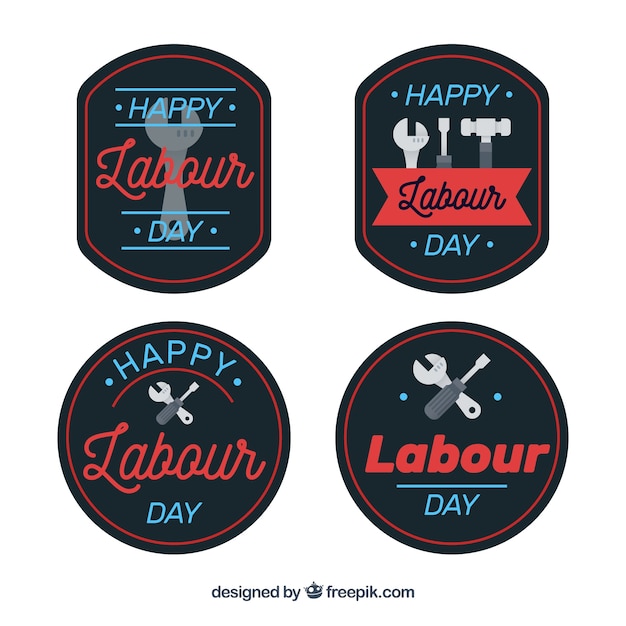 Set of labour day badges in flat style