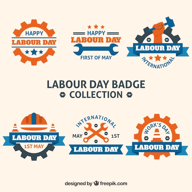 Set of labour day badges in flat style