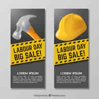 Free vector set of labour day banners in realistic style