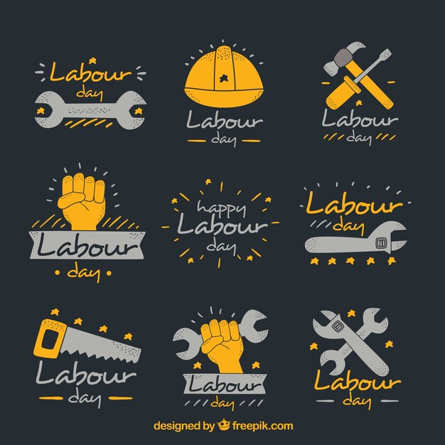 Set of labour day labels in hand drawn style