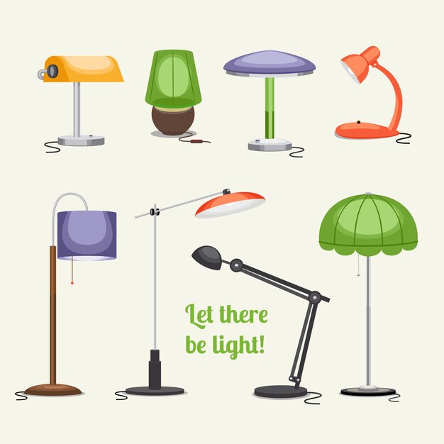 Set of lamps. furniture and floor lamps and table lamps.