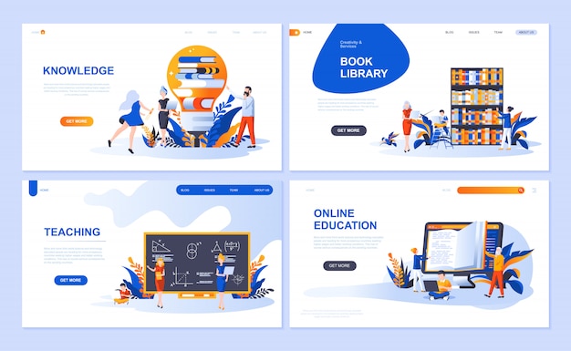 Set of landing page template for education, knowledge, book library, teaching