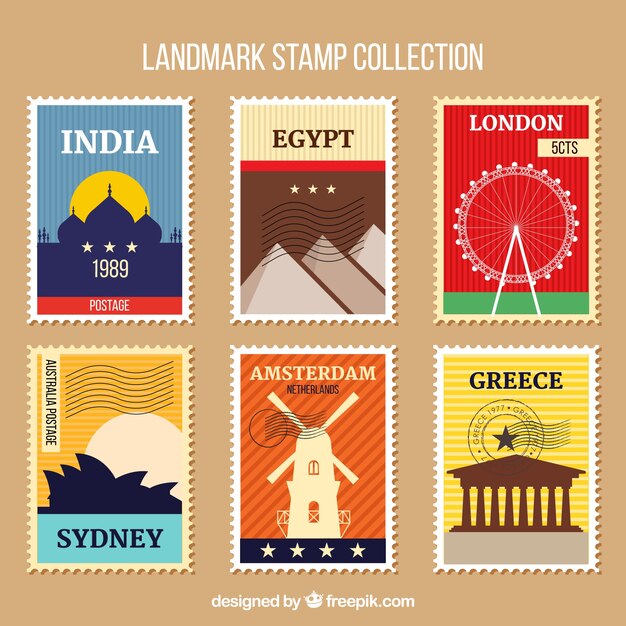 Набор знаковых марок в винтажном стиле