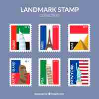 Free vector set of landmark stamps with cities and monuments