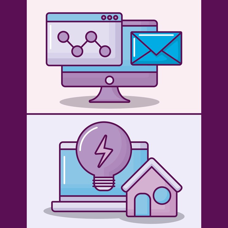 Free Vector set laptop computer with electronic business icons