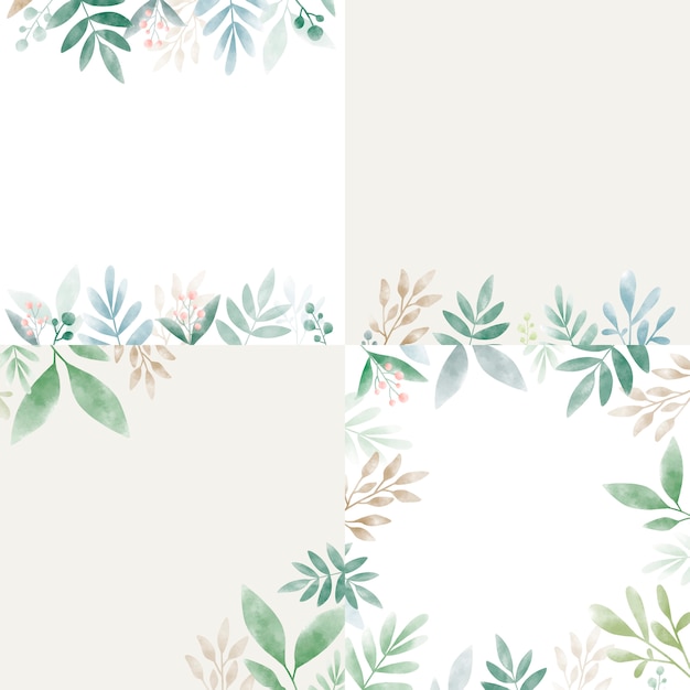 Set of leaves in watercolor with copy space