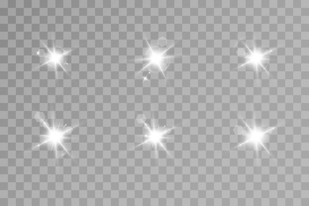 Set of light effect. bright star.  bright sun.