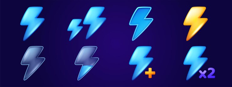 Free Vector set of lightnings game score or level elements