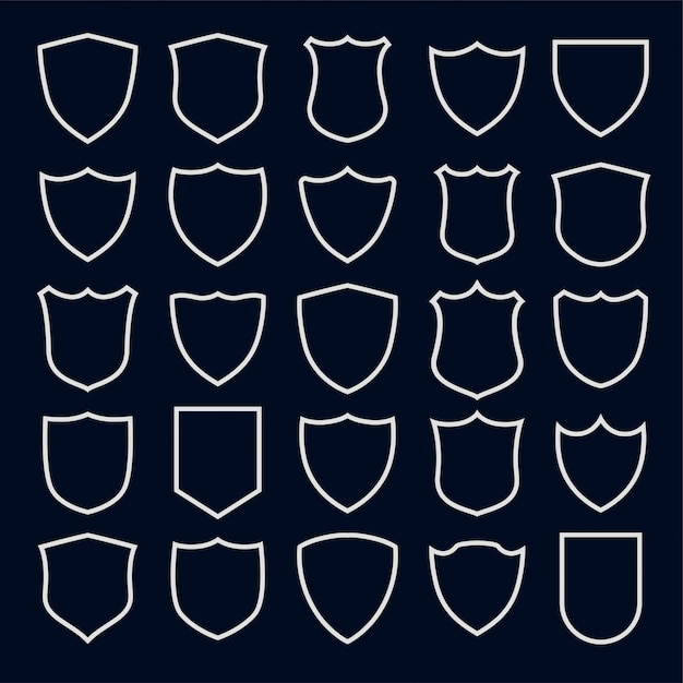 Набор символов и значков щита в стиле линии