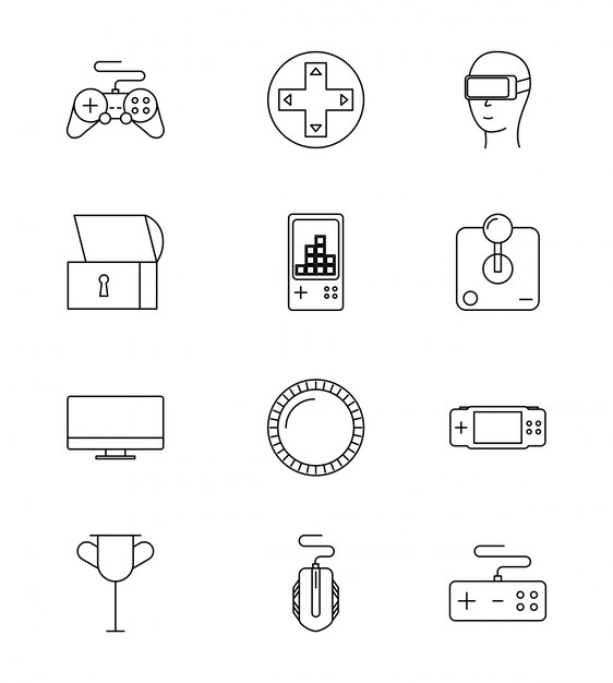 Set of line video games icons