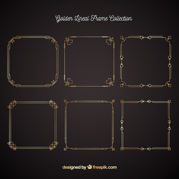 Free vector set of lineal frames in golden style