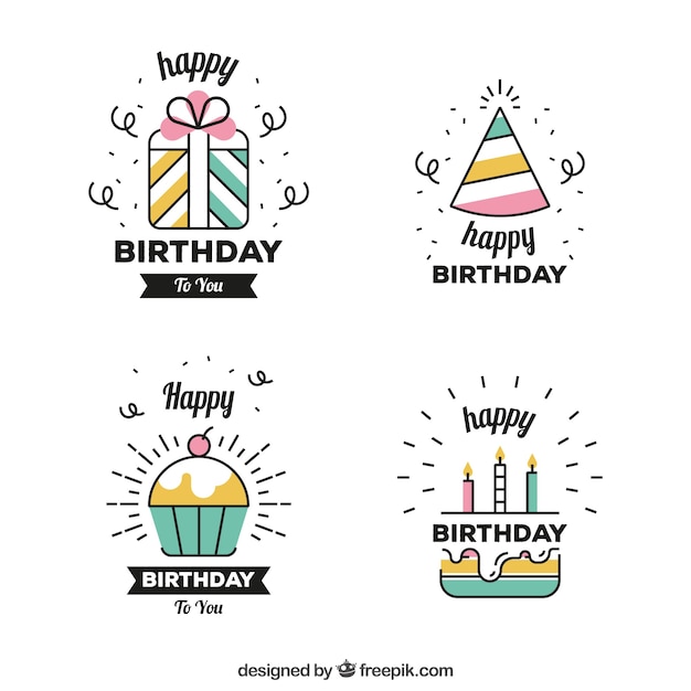 Free vector set of linear birthday stickers