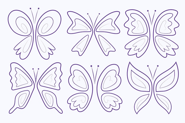 Free vector set of linear flat butterfly outline