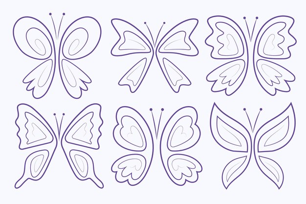 Set of linear flat butterfly outline