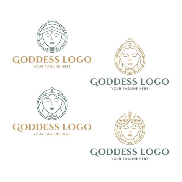 Set of linear goddess logo templates