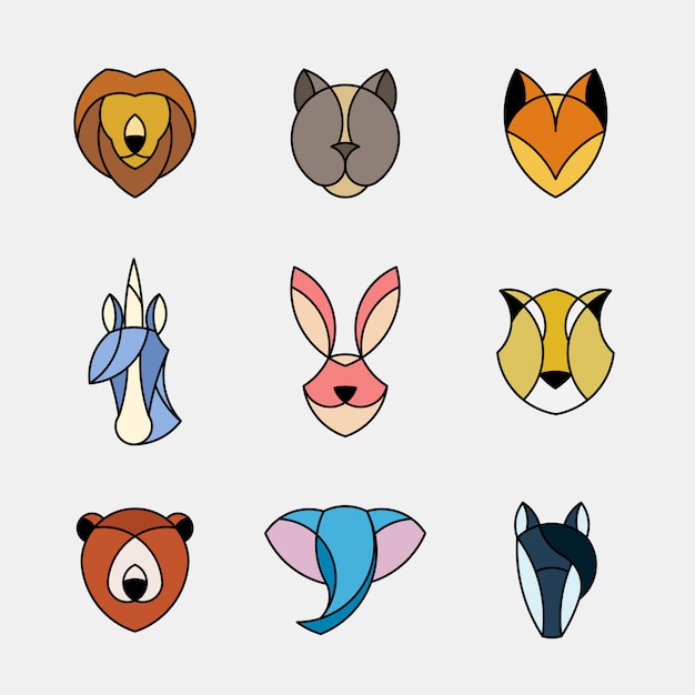 Free vector set of linear graphic of animal heads