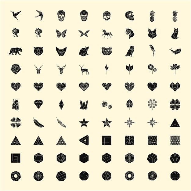 Set of linear illustrations of shapes and icons