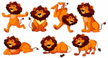 Free vector set of lion cartoon character