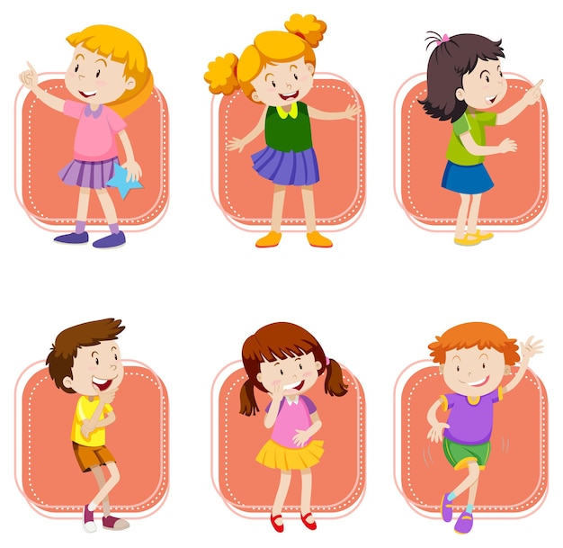 Free vector set of little boy and girl playing on white background