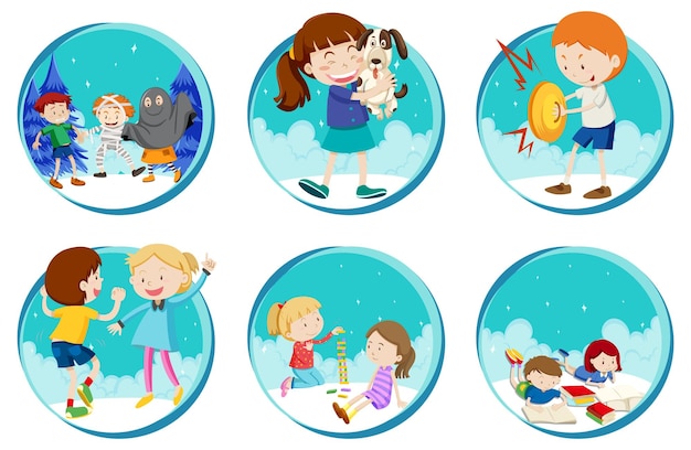 Free vector set of little boy and girl playing on white background