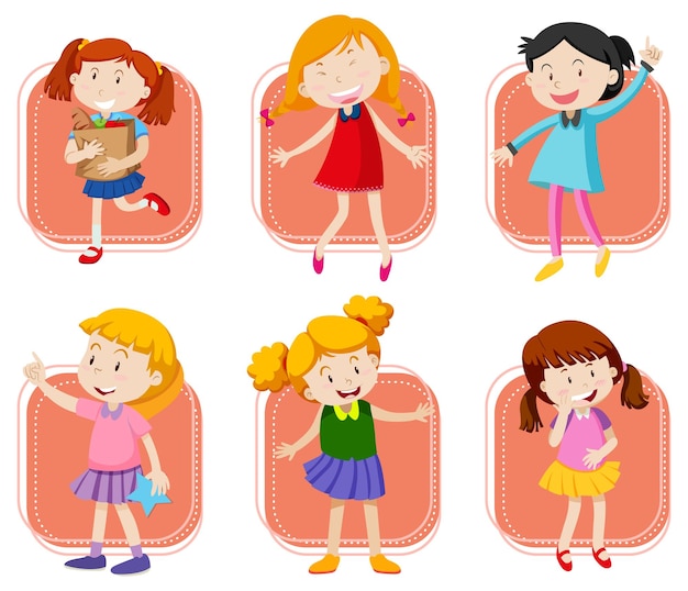 Free vector set of little girl playing on white background