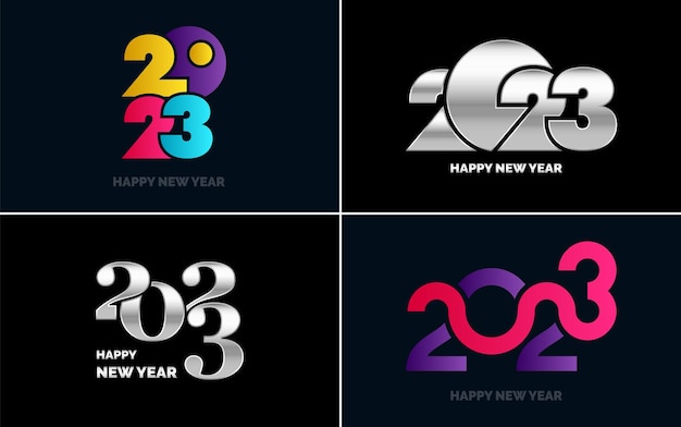 Set of logo design 2023 happy new year 2023 number design template christmas decor 2023