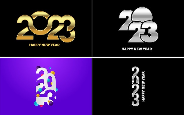 Free vector set of logo design 2023 happy new year 2023 number design template christmas decor 2023