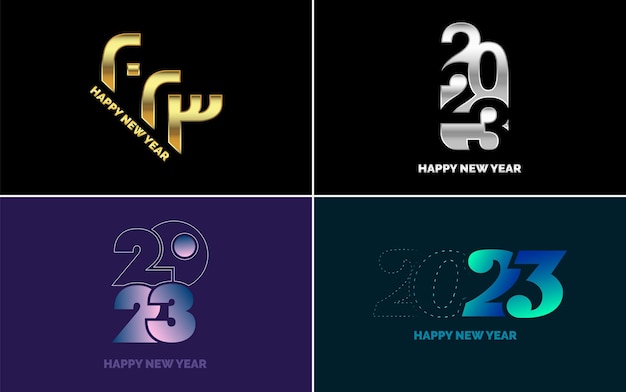 Free vector set of logo design 2023 happy new year 2023 number design template christmas decor 2023