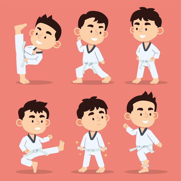 Set of lovely boy with martial arts in different poses