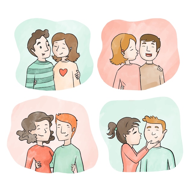 Free vector set of lovely couple valentine's day