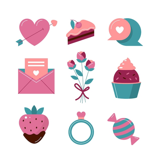 Set of lovely flat valentine's day elements