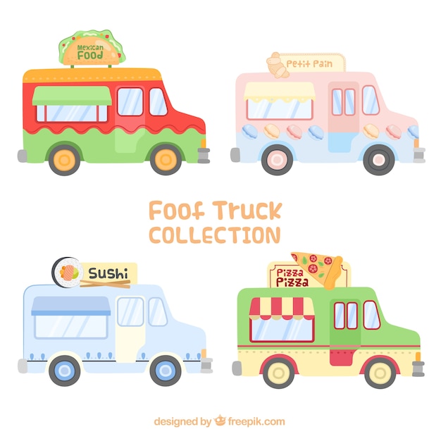 Free vector set of lovely food trucks