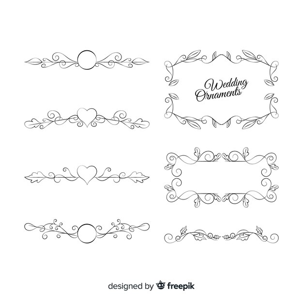 Set of lovely hand drawn wedding ornaments