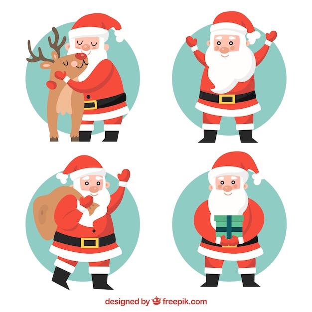 Free vector set of lovely santa claus in flat design