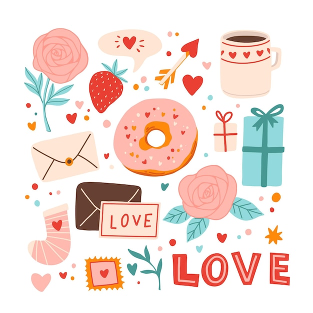 Free vector set of lovely valentine's day elements