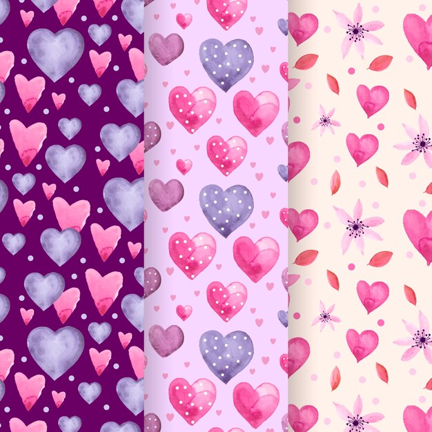 사랑스러운 수채화 발렌타인 패턴의 집합