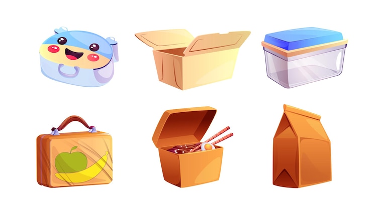 Free Vector set of lunchboxes for snacks