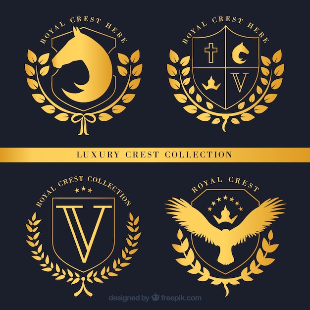 Free vector set of luxurious crests golden badges