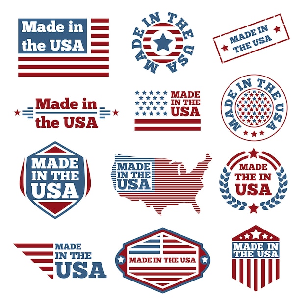 Vettore gratuito set di etichette made in usa