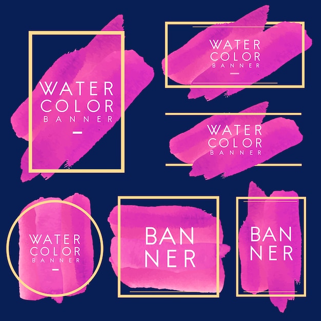 Set of magenta watercolor banner design vector