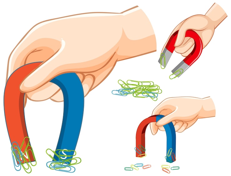 Free Vector set of magnet with paper clip